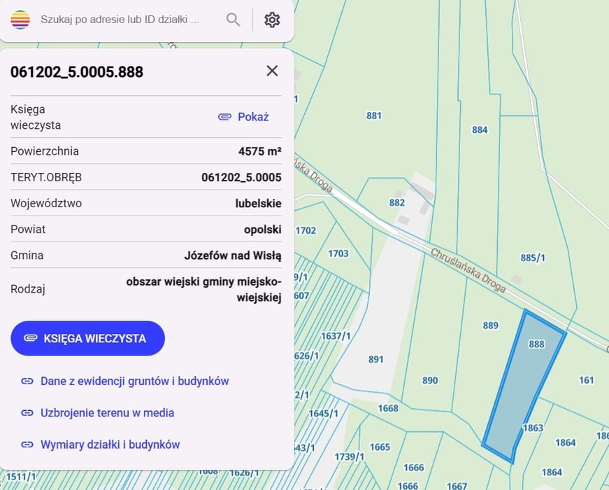 Siedlisko 2,3798 w lesie. Chruślanki Józefowskie gmina Józefów nad Wisłą