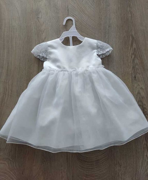 Biała sukienka/buciki/opaska/bolerko/rajstopki do chrztu 74