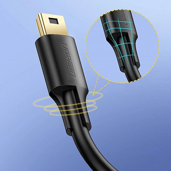 Ugreen 5-pinowy pozłacany kabel USB - mini USB 0,5m czarny (US132)