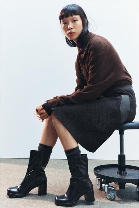 Ботильйони чоботи черевики ботінки сапожки zara 41 лакові квадрат