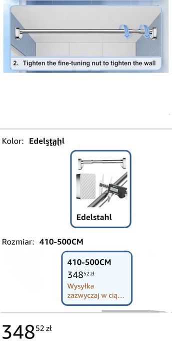 GENERIC Wysuwany teleskopowy karnisz ze stali nierdzewnej 410-500 cm