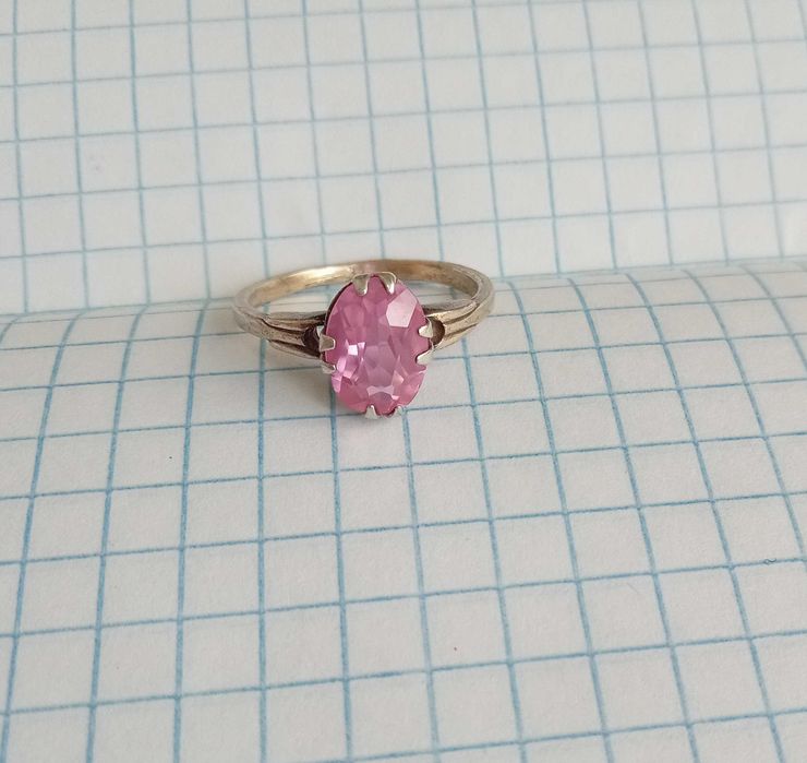 Кольцо 875 проби Срібло з розовим камнем, Вінтаж, СССР