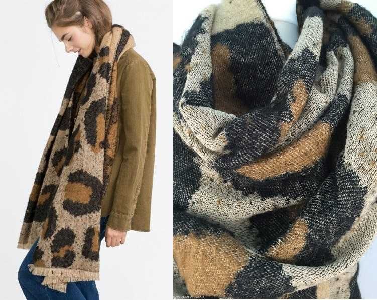 ZARA Luksusowy szeroki SZAL w zwierzęcy nadruk panterka cętki super