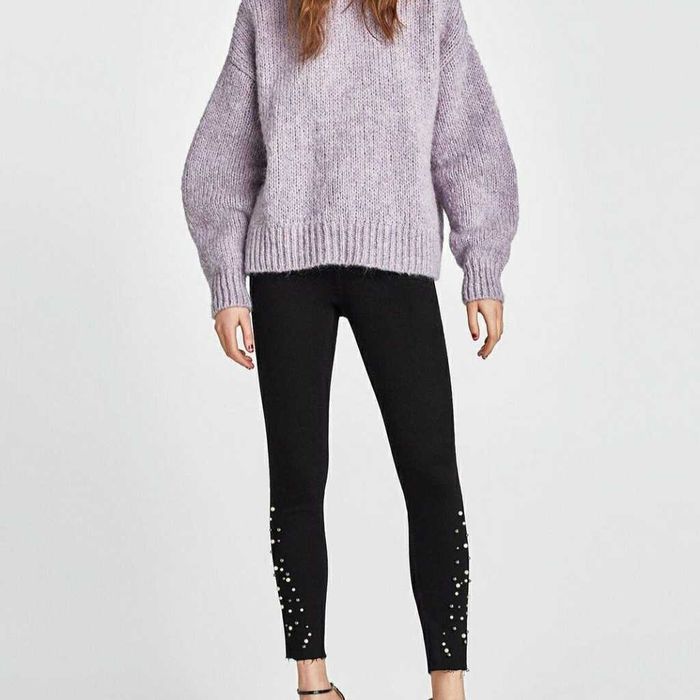 Calças de ganga pretas skinny com pérolas Zara T: 38