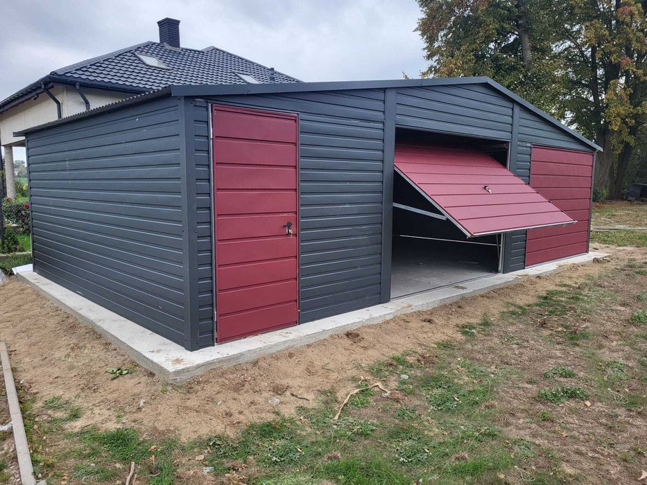 Garaż Blaszany 9x5 Dwuspadowy Grafit MAT + Wiśnia Montaż Gratis OKAZJA