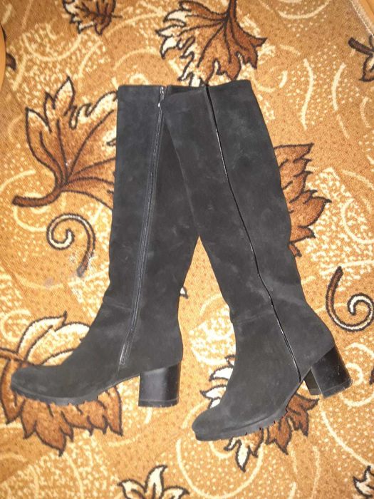 Чоботи ботфорти жіночі чорні замш натуральні демісезон 38 р.(24.5 см.)