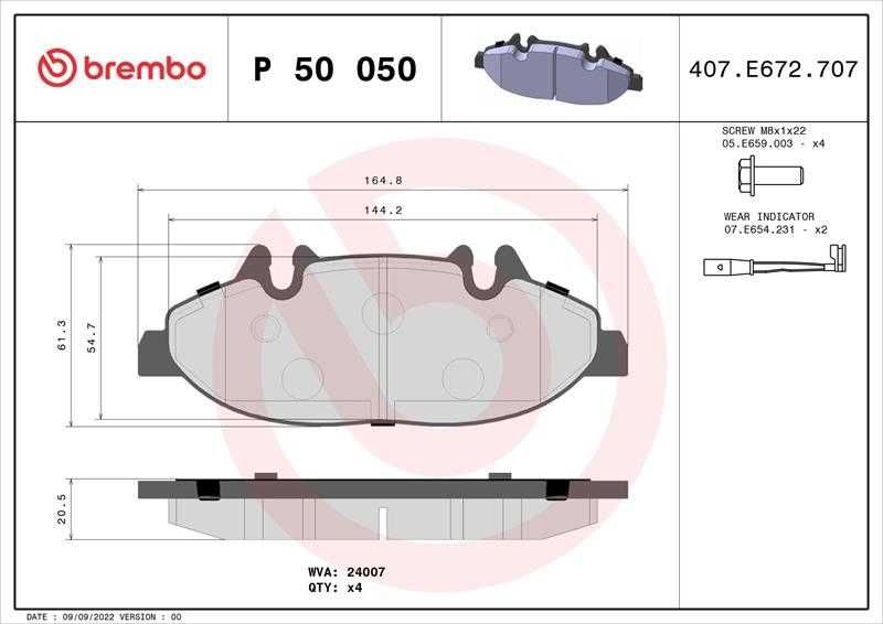 Гальмівні колодки Brembo	P50050 з датчиками зносу