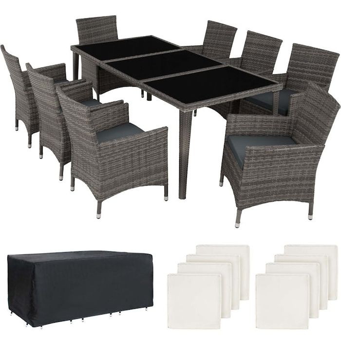 Conjunto de rattan e alumínio para jardim - cinzento
