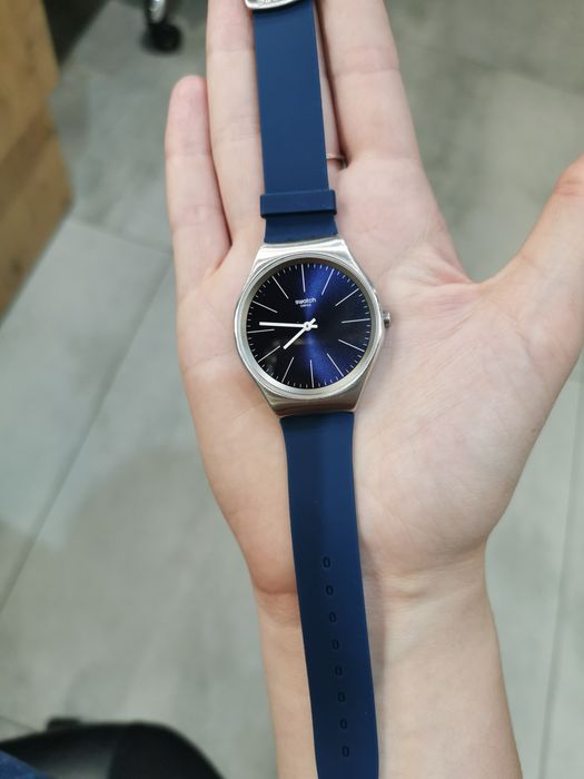 Zegarek swatch skin irony super stan srebrny granatowy