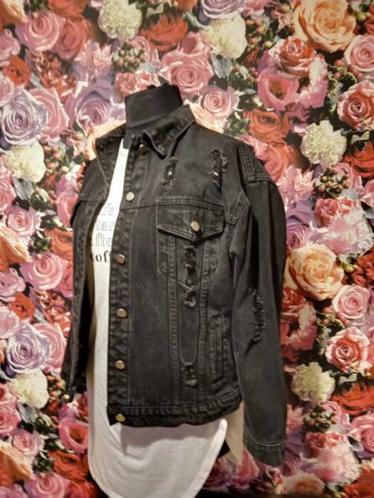 Katana kurtka jeansowa czarna oversize z przetarciami shein M