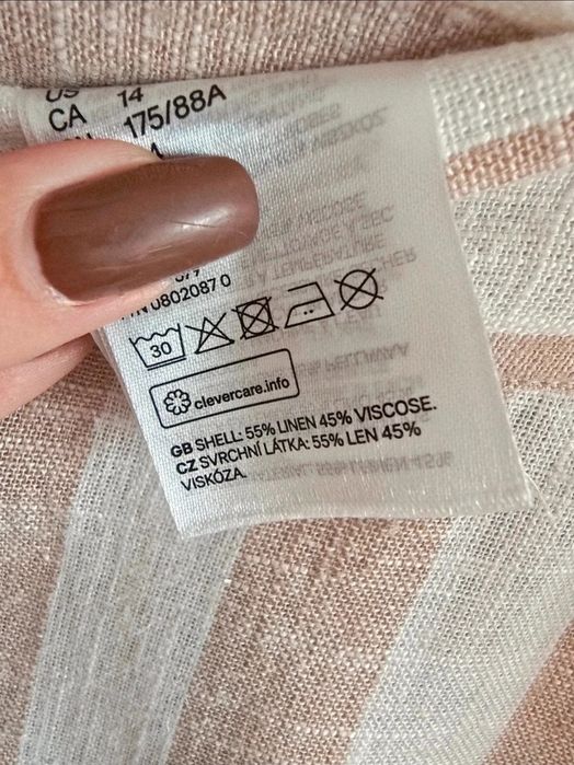 Spódnica lniana H&M beżowa r.46 w paski letnia boho