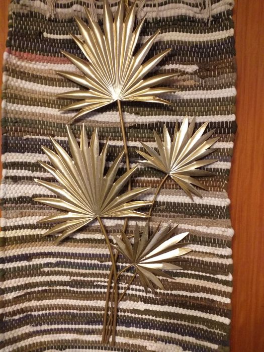 NOVO Decoração Ramo folhas palmeira metal dourado,em mão,veja zonas