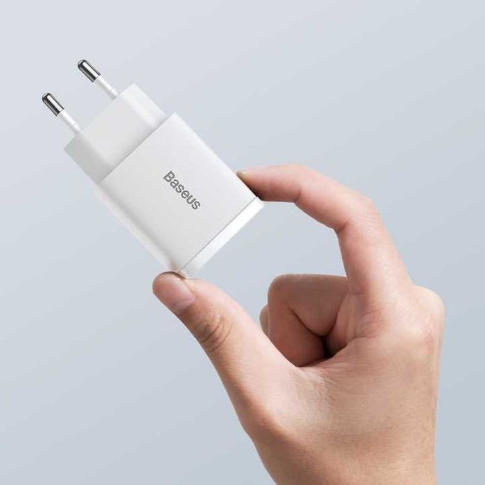 Ładowarka Baseus 20W USB-C + USB-A PD QC biała kompaktowa – nowa!