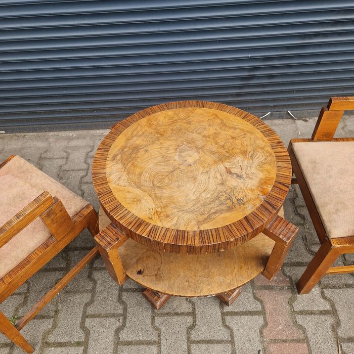 2 Fotele i stolik - polskie Art Deco , jesion