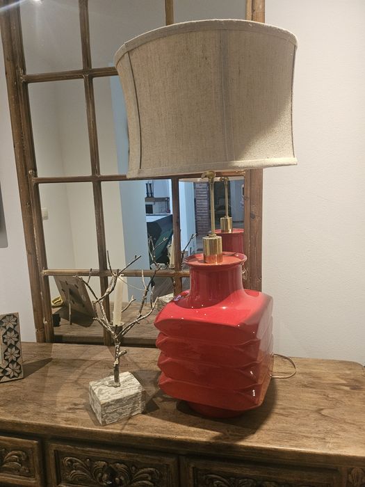Lampa ceramiczna duza z abazurem.