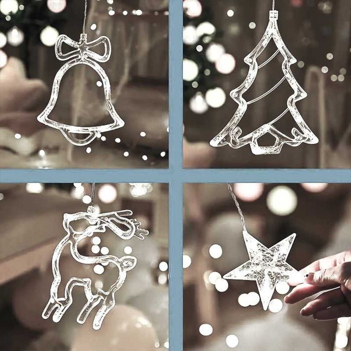 Гірлянда зірочки, олені, дзвіночки від мережі