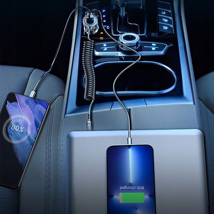 Szybka Ładowarka Samochodowa Usb Usb-C 60W Qc Pd 3.0 + Kabel Usb-C