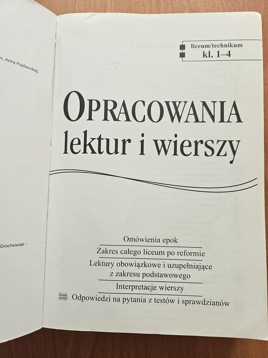 Opracowania lektur i wierszy kl. 1-4 liceum i technikum