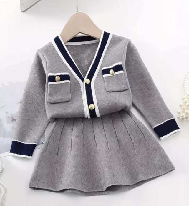 Костюм кардиган+спідничка, сірий, теплий, 6-8 років