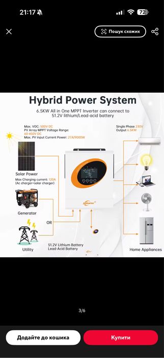Безкоштовна доставка!!! Гібридний інвертор Jsdsolar ANENJI 6.5квт wifi