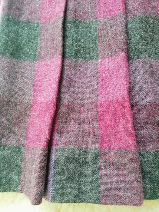 Handmade układana wiosenna spódnica midi godet krata classic Vintage M