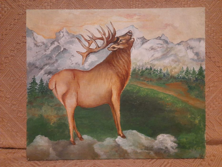 Jeleń w pejzażu - obraz olejny 50x42  Hieronim Lange