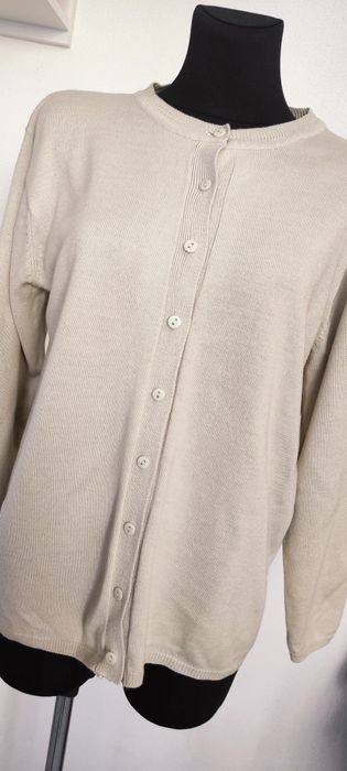 Piękny beżowy sweter wełna Merino L