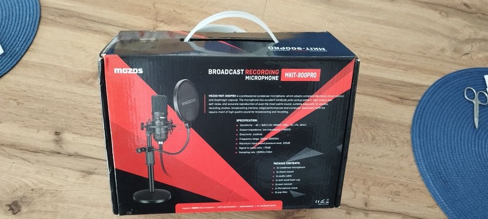 Nowy mikrofon pojemnościowy Mozos MKIT-900PRO – Pełny zestaw (Streaming/Podcast)