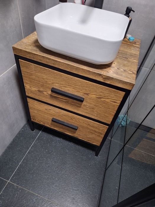 Szafka loft dębowa pod umywalkę, lite drewno, łazienka , z szufladami