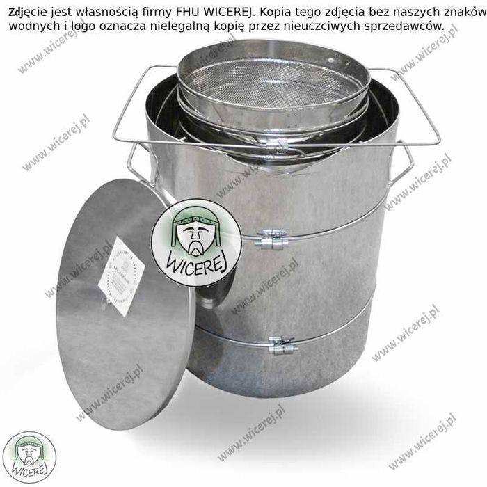 Odstojnik do miodu Nierdzewny 60L z SITEM i z Profilowanym Stożkiem