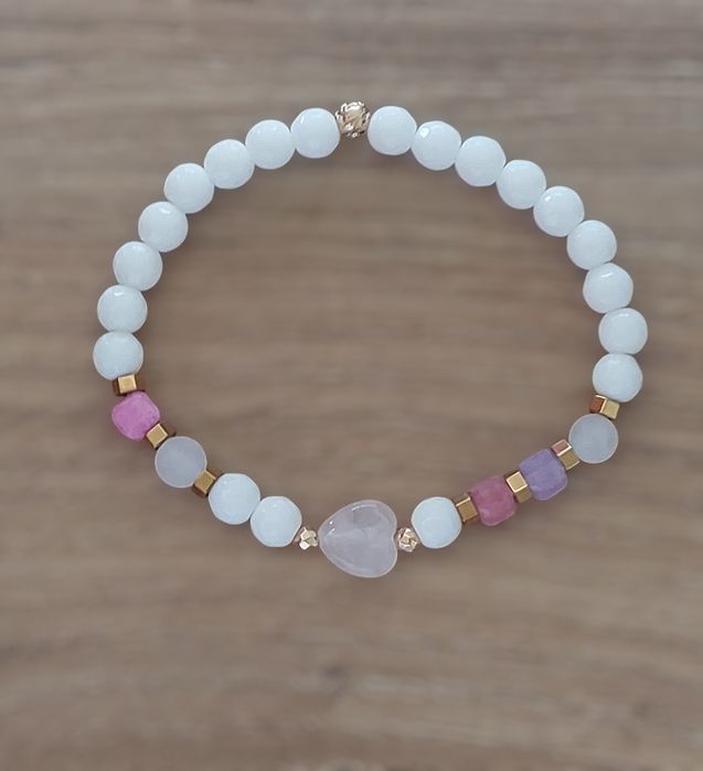 Bransoletka agat jadeit kwarc różowy hematyt