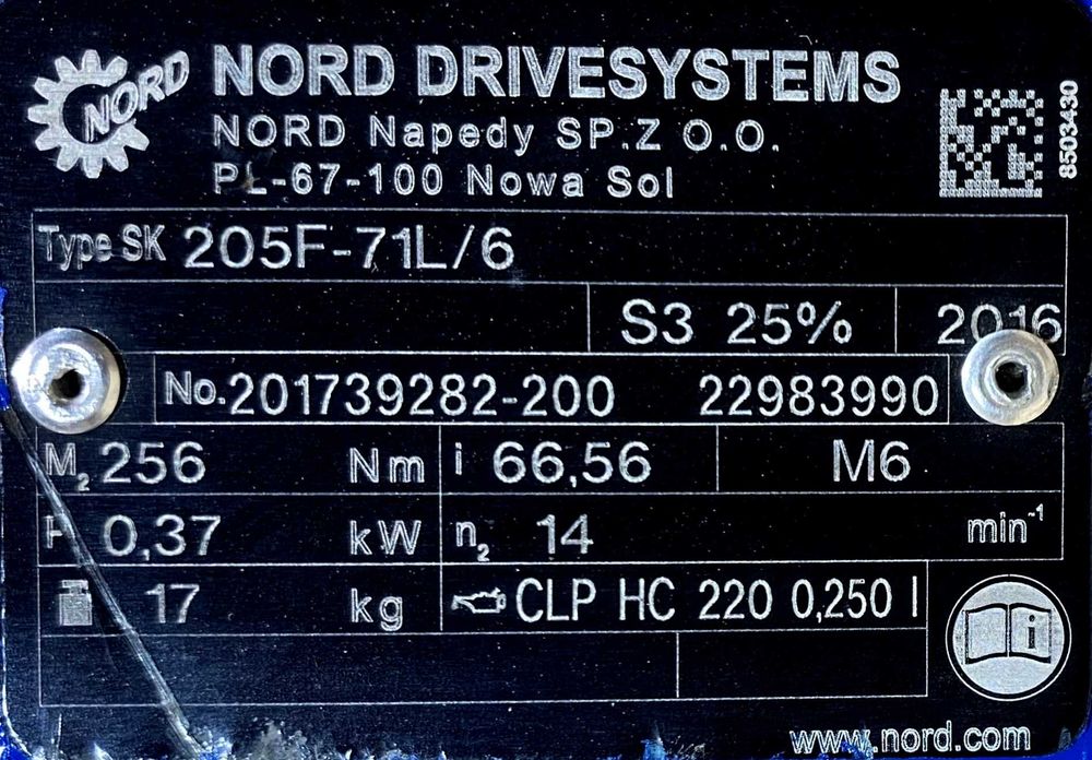 motoreduktor / przekładnia 0,37kW 14obr. 3fazowy NORD