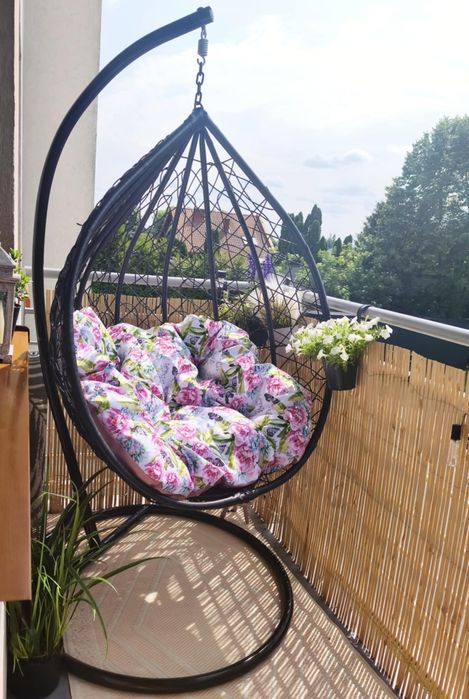 Fotel wiszący ogrodowy kokon poduszki komplet