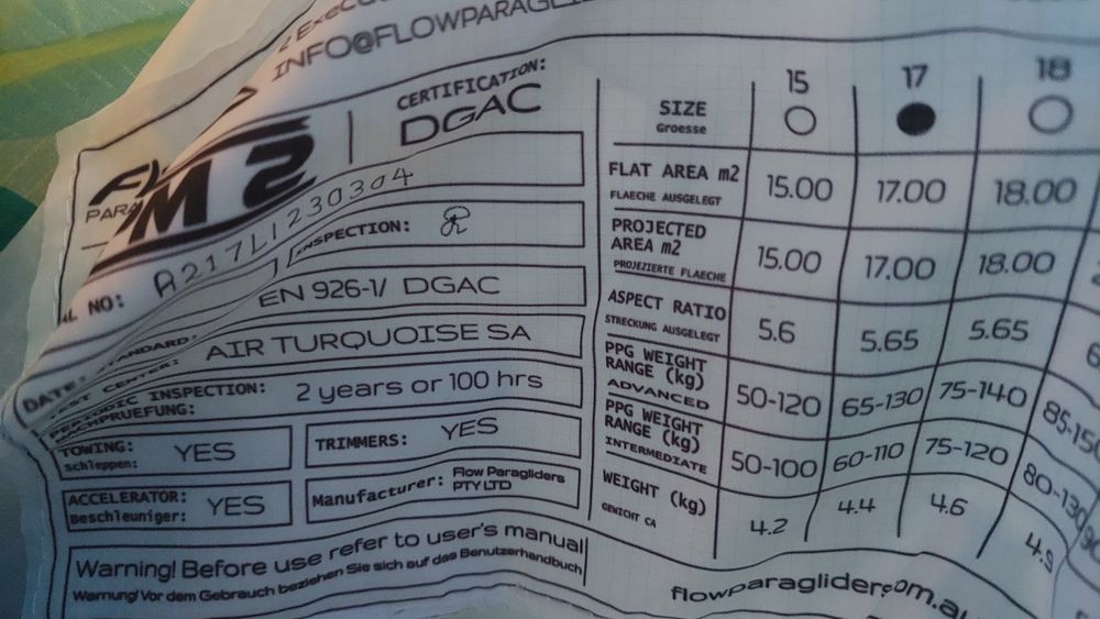 Asa paramotor rpm2 17mt (nova)
