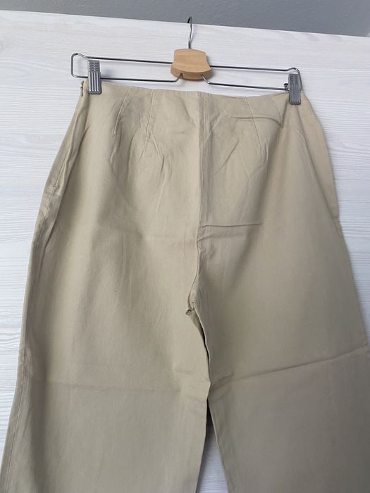 Damskie materiałowe spodnie krótsze proste nogawki wyższy stan