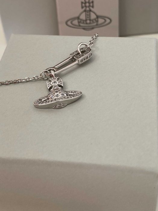 Кулон Vivienne Westwood Safety Pin 925, підвіска на ланцюжку, сріблястий кулон зі стразами