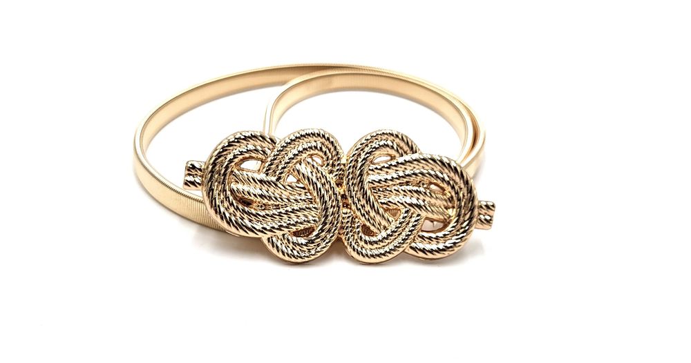 PASEK damski sprężynka ELASTYCZNY do sukienki złoty duży węzeł