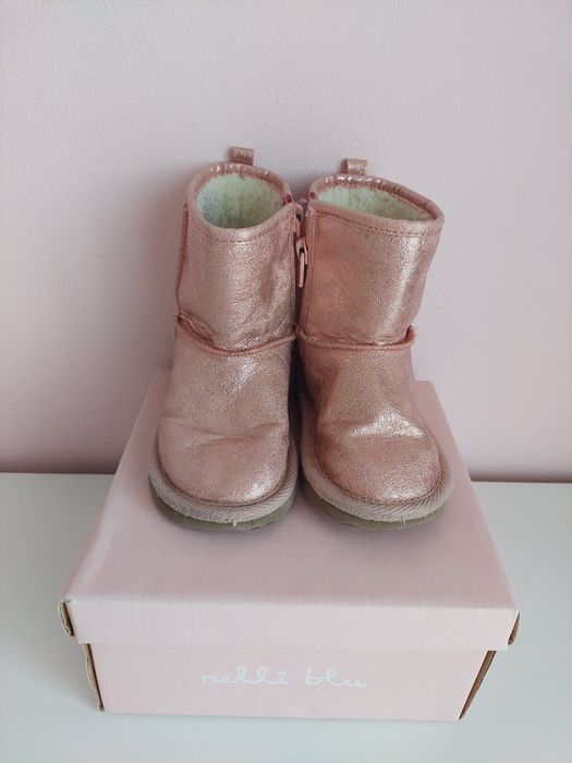 Różowe brokatowe botki Gap 23 Wkładka 14 cm