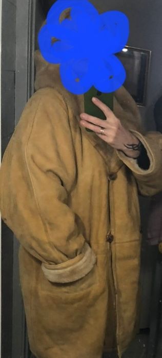 Теплая натуральная дубленка с кап