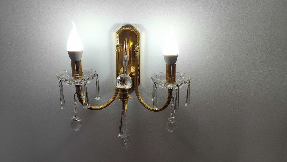 Candeeiro Aplique parede latão dourado duas lampadas led