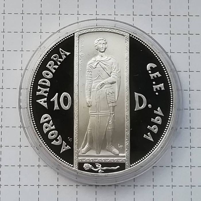 Андорра 10 дінерів 1993р. Митний союз ЄС. Sanctus Georgius. СРІБЛО.