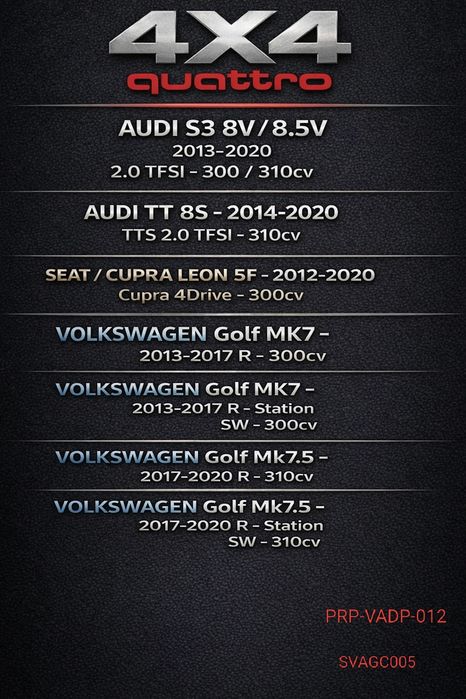 Downpipe GOLF R mk7  S3  TTS TFSI 4x4