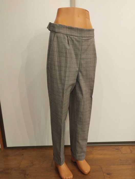 Spodnie w kratę H&M 38 eleganckie cygaretki szare wysoki stan kant