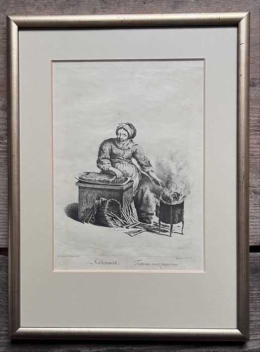 Miedzioryt „Kobieta z kasztanami” Johann Christian Brand