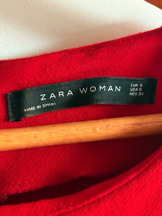 Zara wiskoza wełniana wełna sukienka basic mini czerwona old money