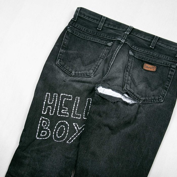 Wrangler Hellboy custom jeans spodnie 32/32us washed distressed