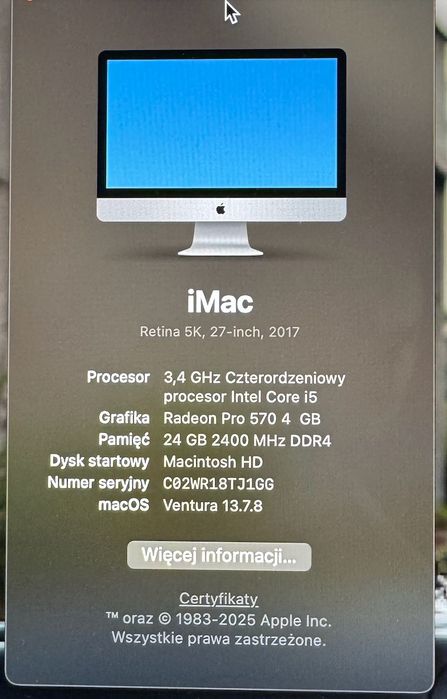 Imac 2017 Retina 5k 24 gb RAM!! OKAZJA!!