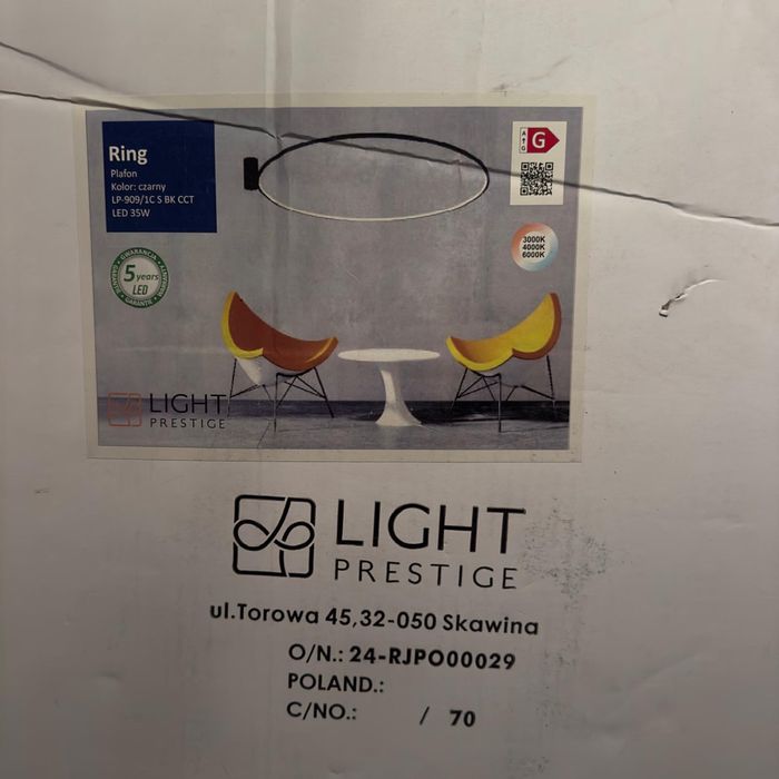 Plafon Ring 60 cm czarny light prestige