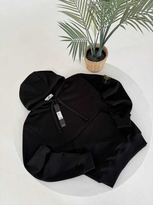 Черное Худи STONE ISLAND | Стон Айленд Толстовка Чорна | Стоник Кофта