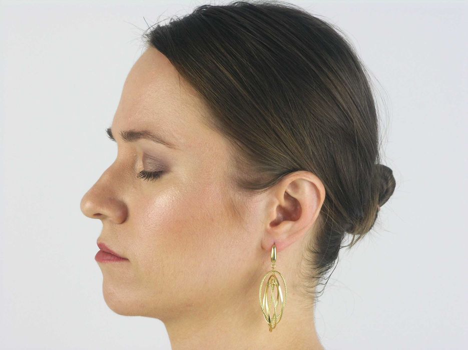 Kolczyki złote wiszące elipsy diamentowane 585